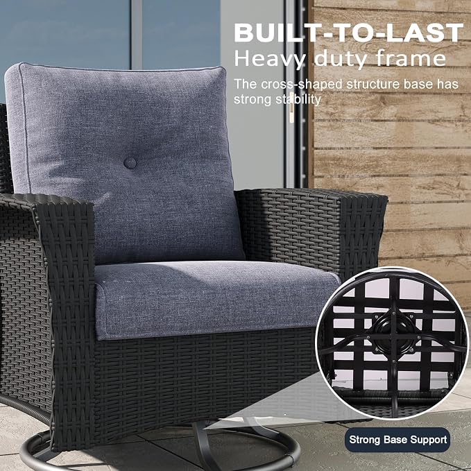 LayinSun 5 Piece Wicker Patio Furniture Set, Classis Outdoor Conversation 360 Degree Swivel Chairs Set with Coffee Table