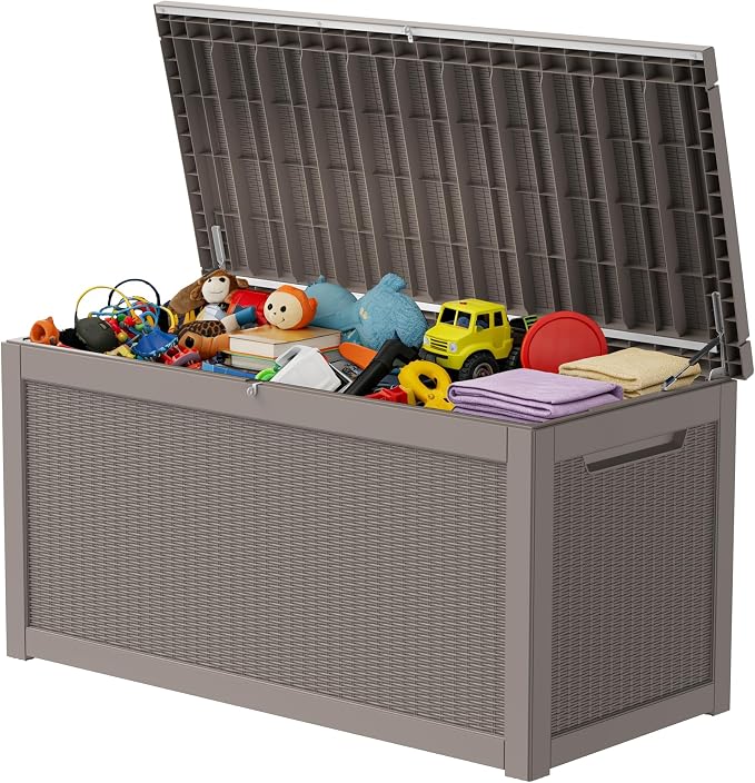 320 Gallon Outdoor Storage Box Resin Deck Box All Weather Waterproof Large Lockable Storage Container Deck Box for Patio Furniture, Garden Tools, Lockable, Gray