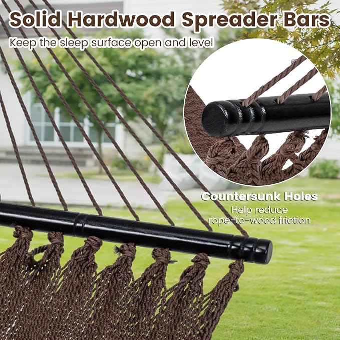 Tangkula 10.5FT Caribbean Double Hammock, Heavy Duty Portable Hammock with Curved Spreader Bars, Soft-Spun Polyester Rope, 2 Person Outdoor Hammocks for Outside, 600 lbs Max Load