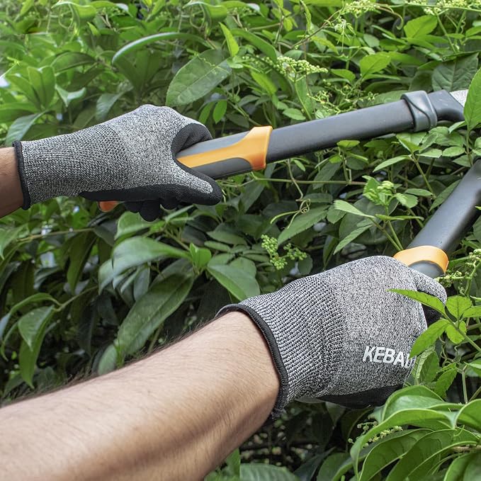 Kebada Gardening Gloves for Men, Foam Latex Coated, Green & Gray, 2 Pairs | Large, breathable garden gloves, stretchable fit, made from recycled PET bottles. Ideal for gardening and general-duty work