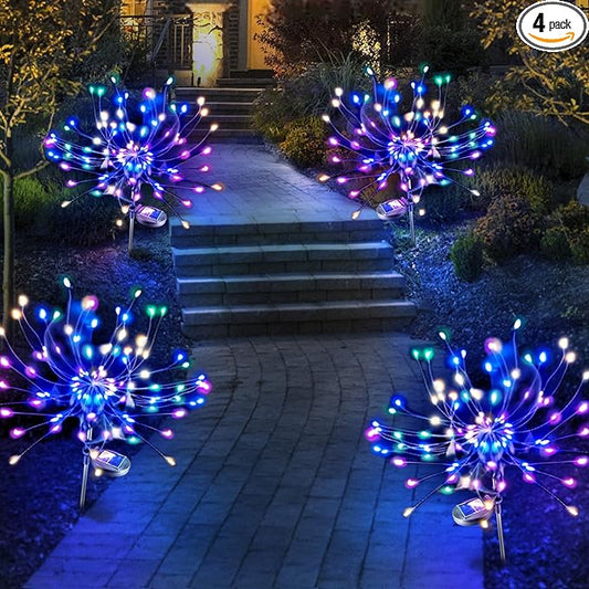 Anordsem Solar Garden Lights Outdoor: 4 Pack Bendable Copper Wire with 120 LED Firework Beads - Waterproof Colorful Lighting DIY Decoration Patio Pathway - Gardening Gifts for Homeowner
