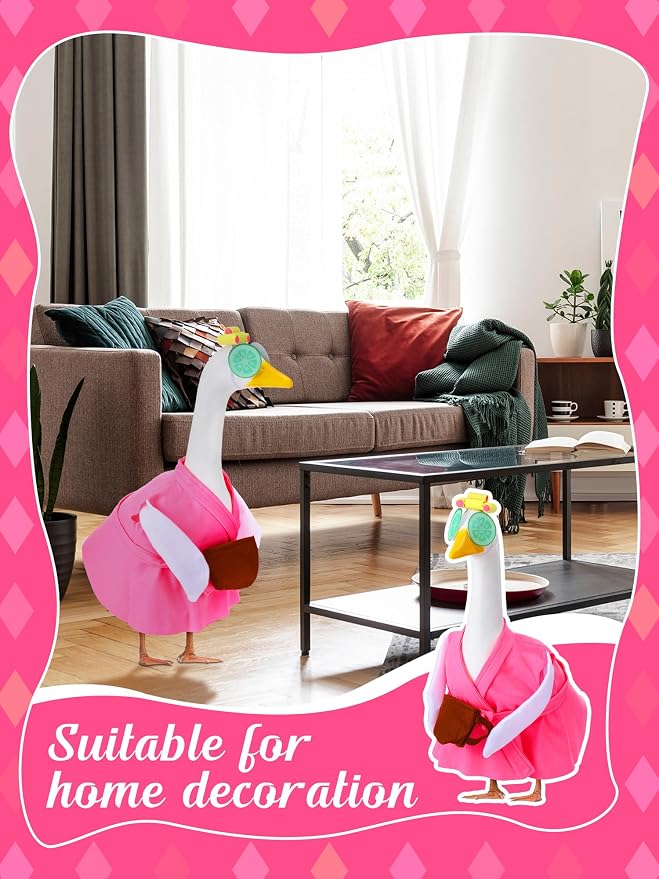 Outus Lady Bathrobe Goose Outfits Set Includes Rose Red Bathrobe Hat Rollers and Cucumber Eye Mask Summer Pink Spa Funny Goose Porch Clothing for 23'' Outdoor Garden Yard Patio Lawn Statue