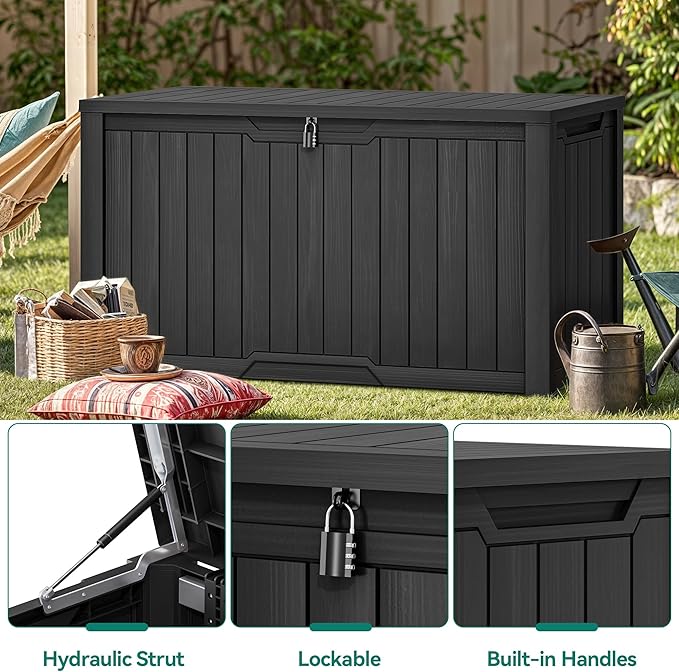 YITAHOME XXL 230 Gallon Large Outdoor Storage Deck Box for Patio Furniture, Outdoor Cushions, Garden Tools and Sports/Pools Equipment, Weather Resistant Resin, Lockable (Black)