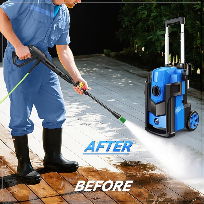 Electric Pressure Washer 5000PSI, Heavy Duty Power Washer Electric Powered, with 4 Nozzles,Foam Cannon,33FT Hose and 500ml Soap Bottle,Car Wash Machine/Car/Driveway/Patio Clean,Blue