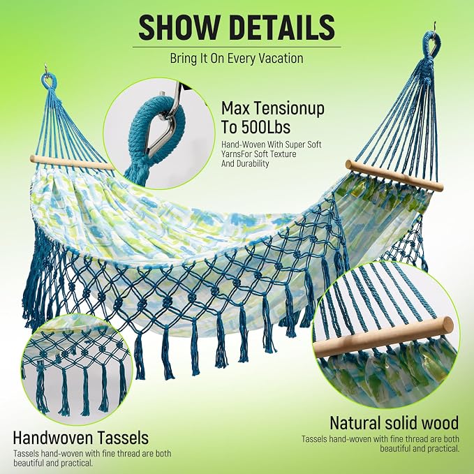 Portable Hammock,Bohemian Hammock,Rope Hammock,Suitable,Yard, Beach, Backyard,Garden (Blue, 79 * 59)