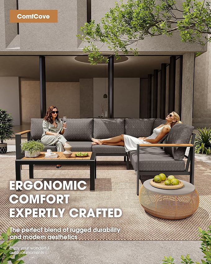 Aluminum Outdoor Patio Furniture Loveseat, All-Weather Patio Conversation Sets with Washable Thick Cushion, Morden Patio Furniture Set for Porch, Balcony, Deck, Yard, Graphite