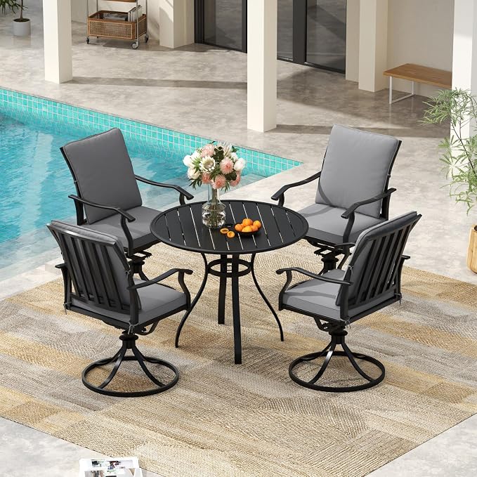 Outdoor Patio Dining Set, Outdoor Furniture Dining Set for Patio, Balcony, Lawn, Garden, Backyard (Gray, 1 Round Table+4 Swivel Dining Chairs)