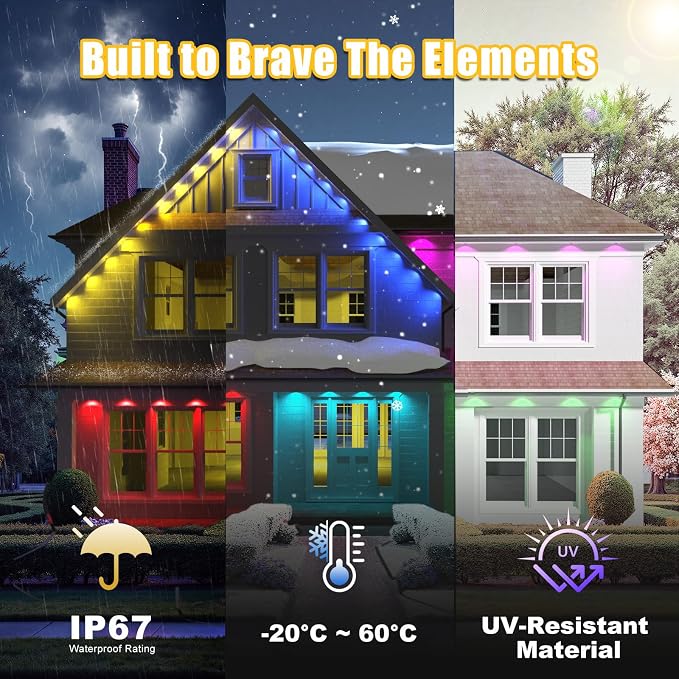 Permanent Outdoor Lights, 200ft RGB+IC Smart LED Eaves Lights for House | Outdoor String Lights with App/Remote, IP67 Waterproof Led Lights for Daily, Christmas, Halloween, Holiday, Party Decor