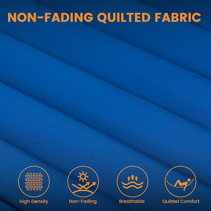 Lazy Daze 12 FT Double Quilted Fabric Hammock with Spreader Bars and Detachable Pillow, 2 Person Hammock for Outdoor Patio Backyard Poolside, 450 LBS Weight Capacity, Dark Blue/Natural