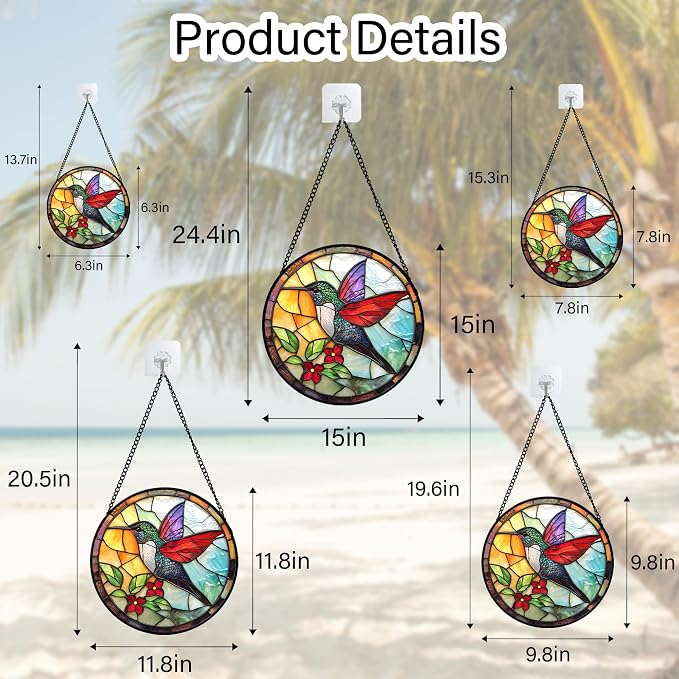 DASTOLL Stained Glass Window Hanging, Hummingbird Gifts Sun Catchers Diamond Glass Panel Hangings Birds Suncatcher Decor for Birthday for Women, Men, Wife, Aunt, and Mom 9.8X9.8IN