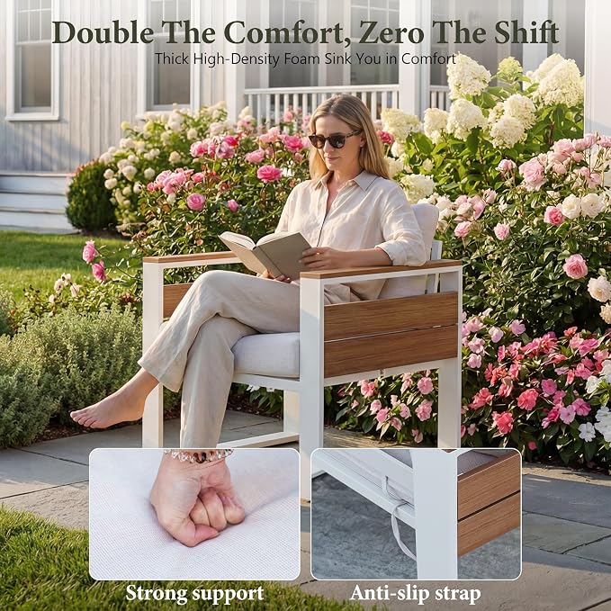 Aluminum Outdoor Patio Furniture Set, 5 Seats Outdoor Patio Sectional with 5" Plush Olefin Cushions & Sleek Design, All-Weather Conversation Sets for Backyard, Deck, Poolside