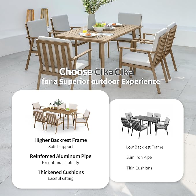 Outdoor Patio Dining Chairs Set of 2, Never-Rust Aluminum Garden Chairs with Thickened Washable Cushions, All Weather Patio Armchairs with Wider Seat for Backyard, Lawn, Poolside, Porch, Teak
