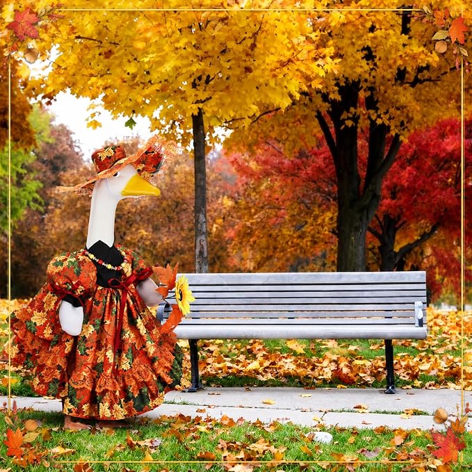 Suzile Fall Maple Porch Goose Outfit Goose Clothes for 23 Inch Cement or Plastic Geese Costume Dress for Yard Lawn Outdoor Garden Patio Duck Statue Autumn Thanksgiving Party Holiday Decor