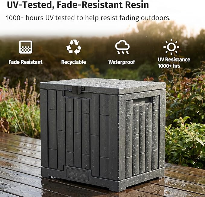 EAST OAK Outdoor Storage Box, 31 Gallon Deck Box Indoor and Outdoor Use, Waterproof Resin Storage Bin for Package Delivery, Patio Cushions, Gardening Tools, Lockable, UV Resistant, Grey