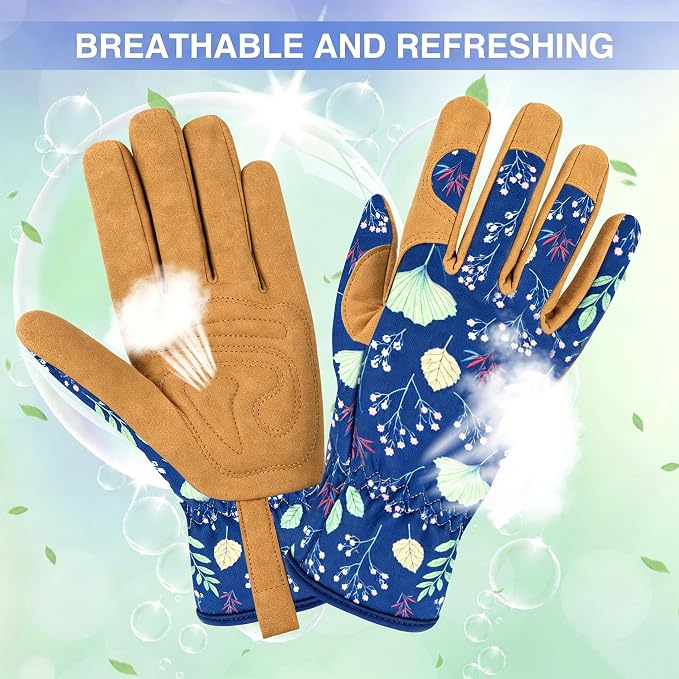 Womens Gardening Weeding Working Gloves, Leather Garden Glove for Women Thorn Proof No Stab for Digging, Planting,Pruning