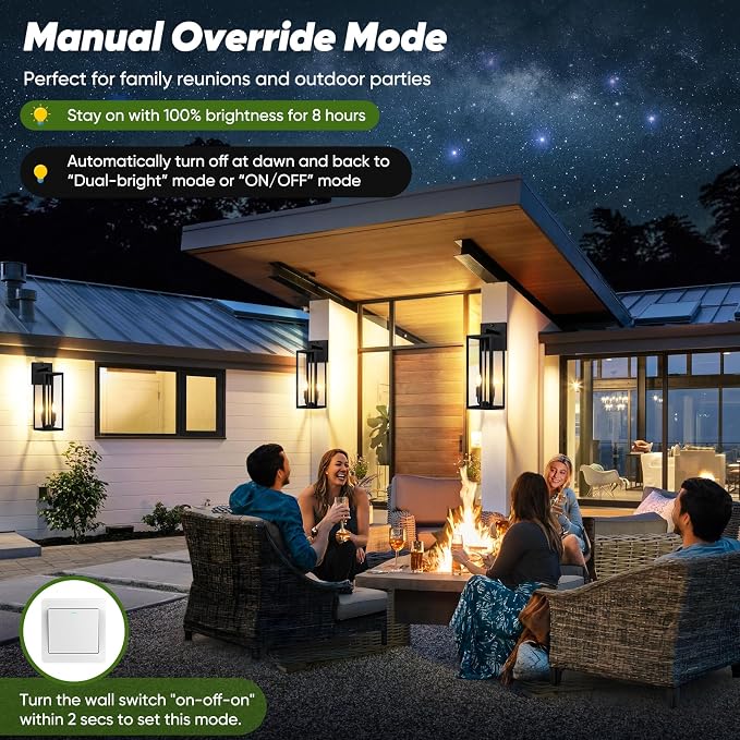 2-Pack 18” Large Upgraded Motion Sensor Outdoor Wall Lights, Black | Auto ON/OFF, 3 Lighting Modes, Waterproof, Rust-Resistant, Durable Metal with Clear Glass, Dual E12 Sockets, Easy to Install