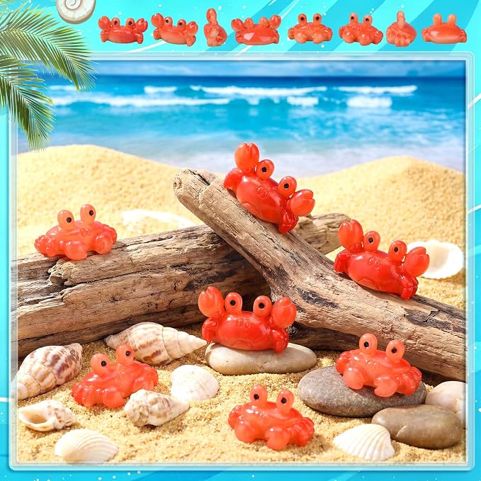 Geelin 100 Pcs Mini Crab Figurine Tiny Resin Crab Realistic Ornament Decor for Fairy Gardens, Miniature Terrariums, Red Stuff Filling Gifts, Holiday Party Decorations, Tabletop Decor (2 Styles)