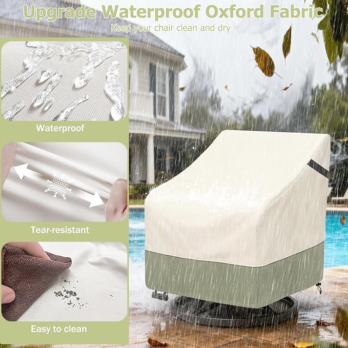 Outdoor Swivel Chair Cover 2 Pack,600D Heavy Duty 100% Waterproof Outdoor Chair Covers,Patio Furniture Covers for Swivel Patio Chairs,35" W x 37" D x 36" H,Beige