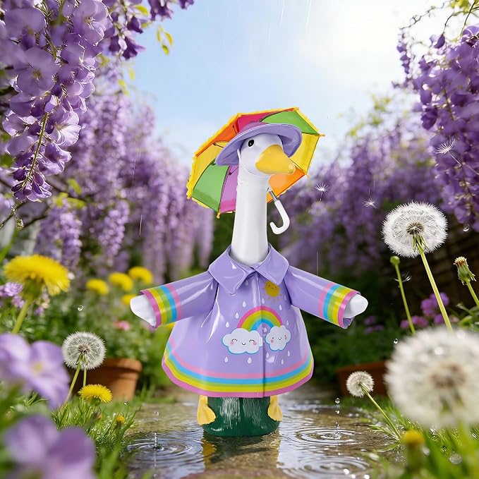 DECOHS 3 Pcs/Set Raincoat Porch Goose Outfits, Summer Lawn Goose Statue Raincoat Costume, Yard Goose Clothes Raincoats Umbrella Hat Outfit for 23" Statue Patio Garden Decoration (Purple Rainbow)