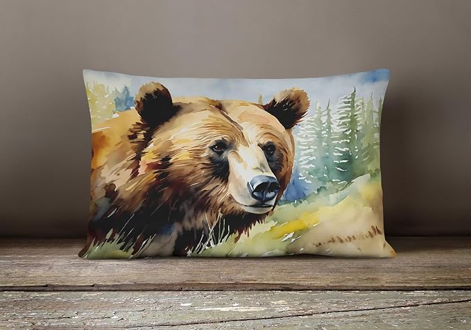 Caroline's Treasures DAC2926PW1216 Grizzly Bear Throw Pillow Machine Washable, Indoor Outdoor Decorative Pillow for Couch, Bed or Patio, 12HX16W