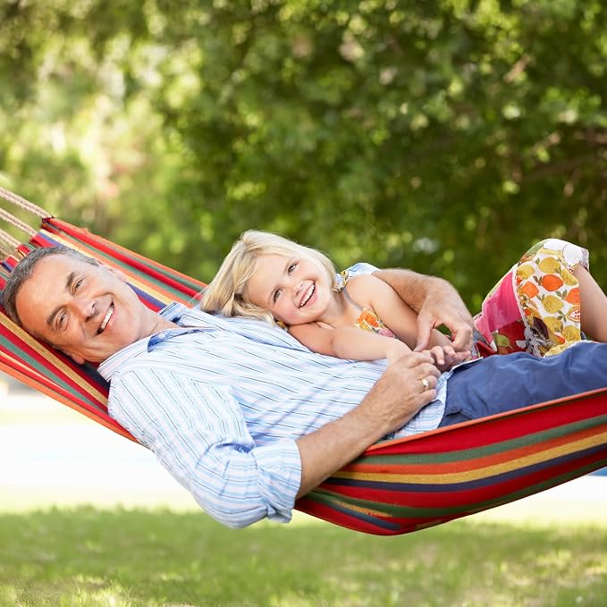 Bliss Hammocks 40" W Single Outdoor Hammock with Hand-Woven Rope Loops & Tree Straps, Patio, Durable, Cotton/Polyester, 220 Lbs Capacity, Tropical Stripe