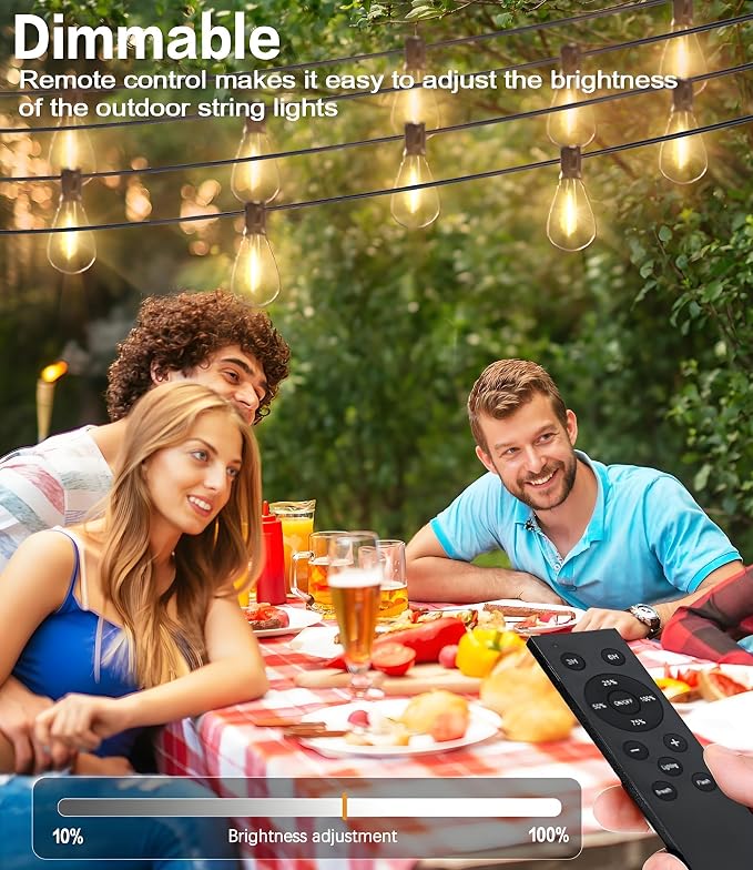 Tenmiro 100FT LED Outdoor String Lights with Remote, 35+ 1 Shatterproof Bulbs Waterproof and Dimmable Patio Lights for Porch, Garden, Backyard, Deck, Balcony, Hanging Lighting Decor