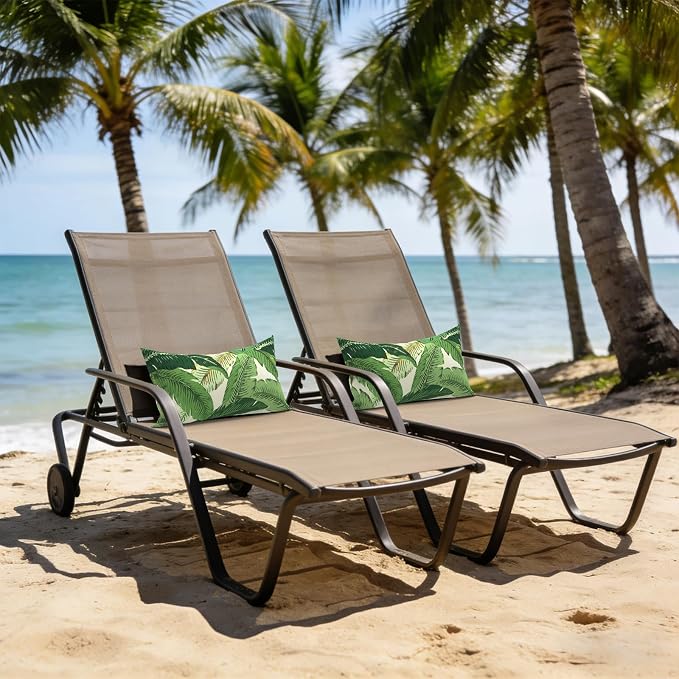 LVTXIII Set of 2 Patio Lumbar Pillows, 12”x20” Fade Resistant Outdoor Lumbar Pillow with Inners, Fluffy Decorative Garden Lumbar Cushions for Home Patio Coach Sofa Use, Swaying Palms Green