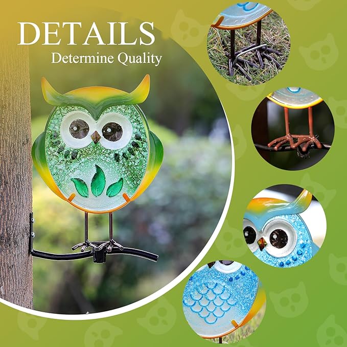LEGIFO Owl Garden Decor for Outside, Stand & Tree Hugger Outdoor Owls Stakes Yard Art Set of 3, Funny Metal & Glass Stake Gifts for Grandma Mom Women