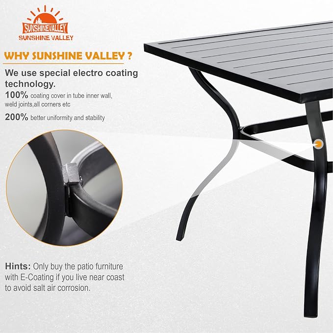 SUNSHINE VALLEY Patio Dining Set,60x38 Outdoor Table w/Swivel Chairs | 60x36 Outdoor Table and Chairs Set with Umbrella Hole, 2 Leg Chairs, 2 Swivel Chairs, 1 Metal Table and 1 Cushioned Bench