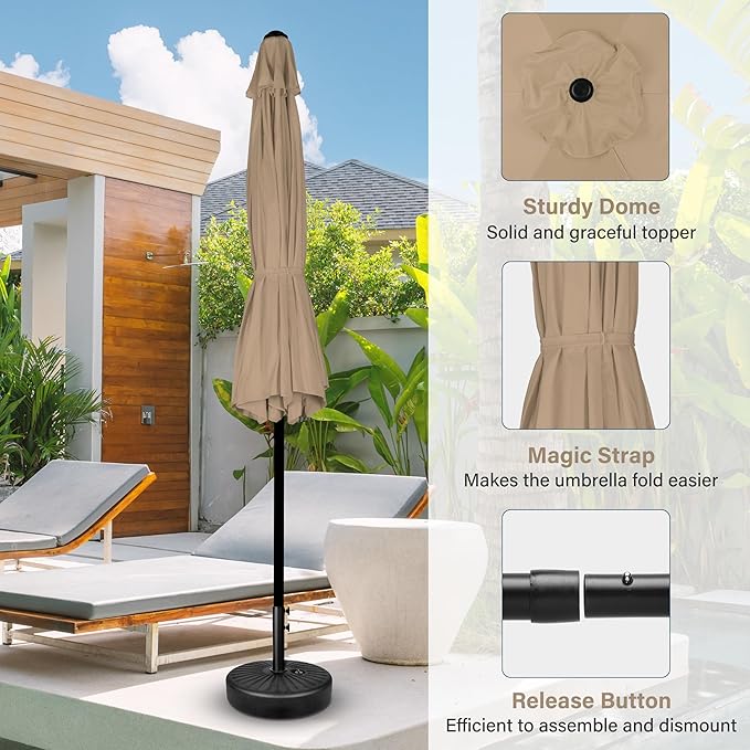 Simple Deluxe 2 Pack 7.5' Patio Umbrella Outdoor Table Market Yard Umbrella with 6 Sturdy Ribs for Backyard, Pool, Garden, Deck, Tan