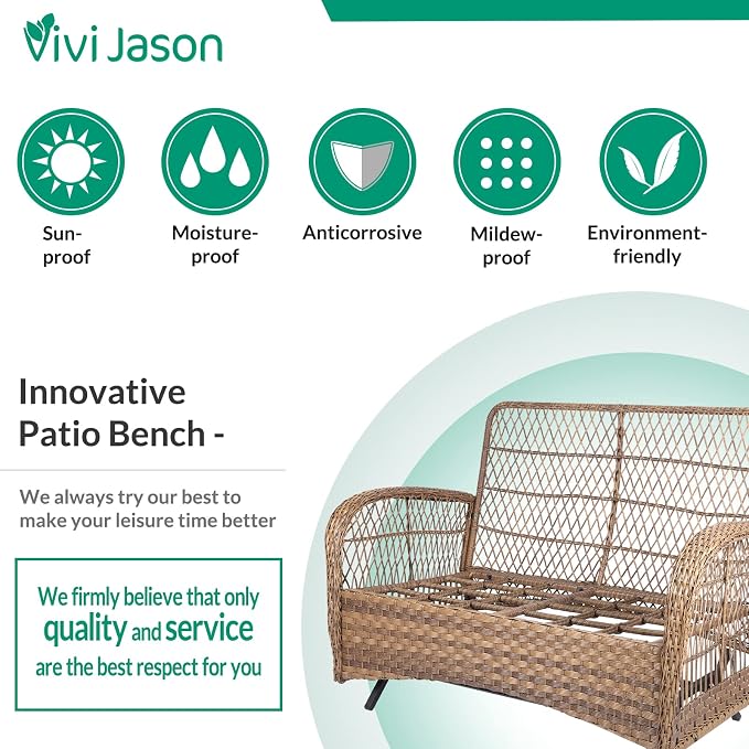 VIVIJASON 5-Piece Outdoor Patio Wicker Conversation Sets, All Weather Outdoor Rattan Furniture Set Includes Glider Loveseat, 2 Coffee Table, 2 Glider Rocker Chairs with Cushions, Light Brown
