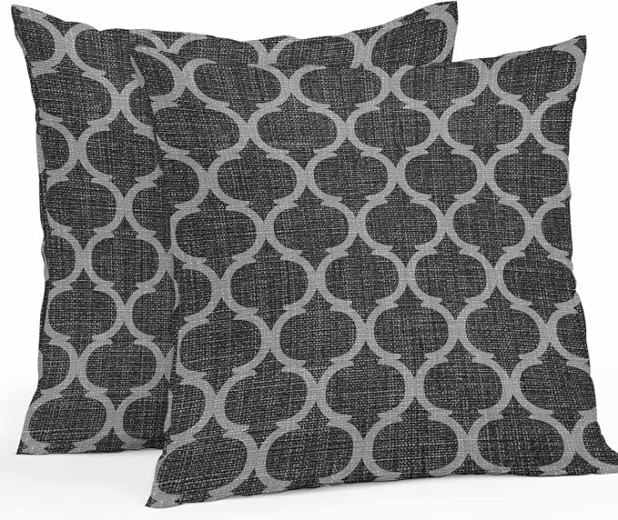 Black Morocco Outdoor Pillow Covers 20x20 Inch Throw Pillow Covers Set of 2 Waterproof Decorative Pillow Cases Boho Vintage Quatrefoil Geometric Plaid Cushion Covers for Patio Furniture Garden Couch