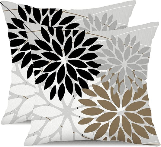 DFXSZ Pack of 2 Outdoor Waterproof Throw Pillow Covers 20x20 Black White | Polyester Colorful Spring Summer Floral Decorative Cushion Cases(NO INSERT),For Couch Patio Funiture Garden Home Decor