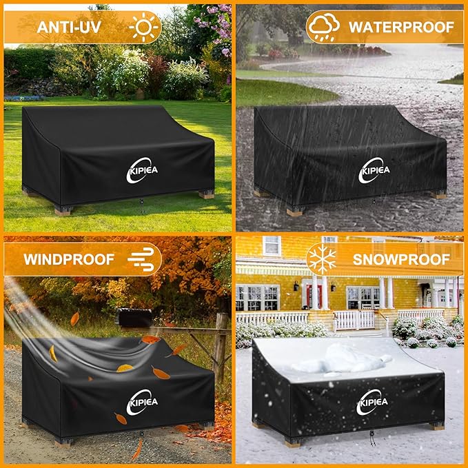 Kipiea Patio Sofa Cover, Heavy Duty Outdoor Couch Covers Waterproof Winter, 3-Seat Patio Furniture Cover Loveseat, Outdoor Sofa Covers with Anti UV and No Tears, No Fading (86"W x 30"D x 31"H)