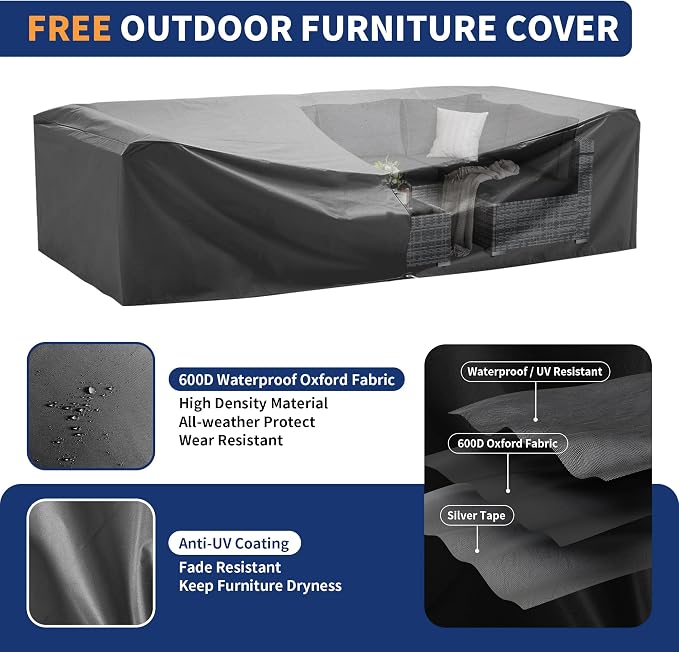 Patio Furniture Set, Modular 10-Piece Patio Conversation Sets with Coffee Table, All-Weather Wicker Outdoor Sectional for Backyard and Balcony, Black (Waterproof Covers Included)