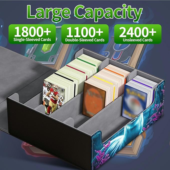 Card Deck Box for MTG, Cards Storage Box Fits 120+ Sleeved, Leather Big Size Strong Magnetic Closing Case for Board Games Magic TCG CCG Baseball Collection Women Man, Forest Flowers Deer