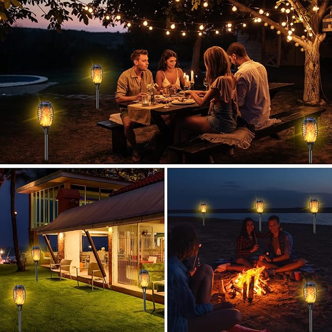 Solar Torch Lights Outdoor, 12 Pack Solar Torch Lights with Flickering Flame, 12 LED Mini Tiki Torches for Outside Waterproof Landscape Decorations for Garden Pathway Dusk to Dawn Auto On/Off