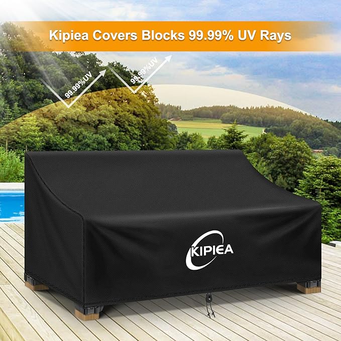 Kipiea Patio Sofa Cover, Heavy Duty Outdoor Couch Covers Waterproof Winter, 2-Seat Patio Furniture Cover Loveseat, Outdoor Sofa Covers with Anti UV and No Tears, No Fading (60"W x 34"D x 31"H)