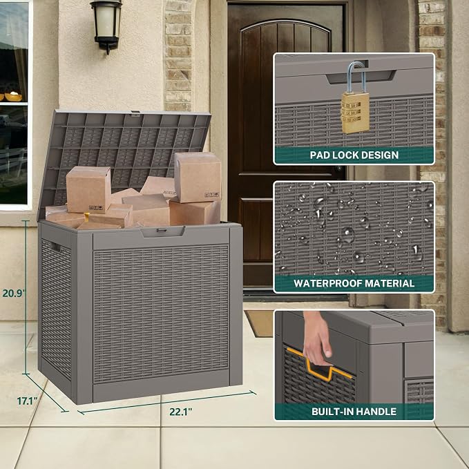 KAMABOKO 30 Gallon Outdoor Storage Box, Resin Deck Boxes Indoor and outdoor, Waterproof Storage Box Lockable Lid for Garden Tools, Package Delivery, Pool Supplies, Patio Cushions, Grey