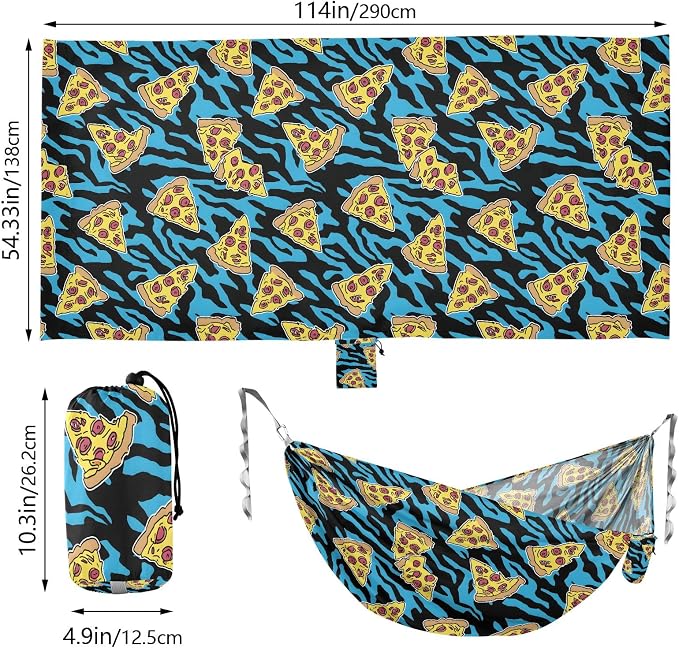 Camping Hammock Outdoor Hammocks for Outside Blue Tiger Pizza Stripe Beach Trees Portable Lightweight with Pockets Tree Straps Indoor Small