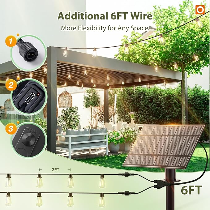 addlon 102(96+6) FT Solar String Lights Waterproof, 30+2 LED Shatterproof | Patio Light Solar Powered with Remote & USB Port 3 Modes, Outdoor Lighting for Camping Backyard Garden