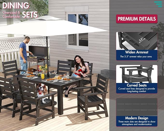 BRIOPAWS Outdoor-Dining-Chairs | Set of 2 | HDPE | Black | Patio Chair with Arms | Modern | All Weather | Oversized & Comfortable | for Deck Backyard Poolside Porch