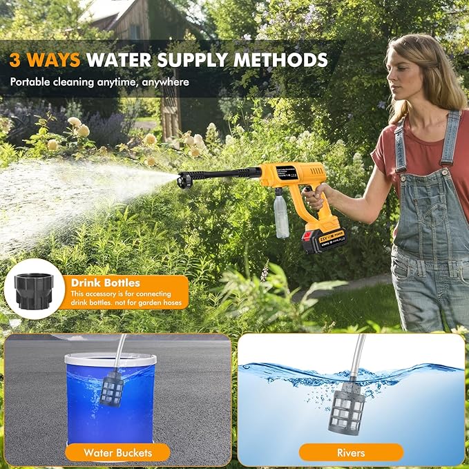 Cordless Pressure Washer, 1700PSI Portable Cordless Power Washer with 6-in-1 Nozzle, 21V Hand Held Pressure Washer with 2 Battery, Electric Power Cleaner Battery Powered Pressure washers for Car/Home