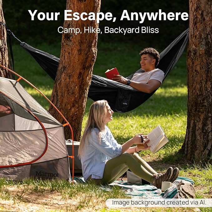 Kootek Camping Hammock, Portable Hammocks with Tree Straps & Attached Carry Bag, Camping Essentials Gear, Perfect for Outside Indoor Hiking Beach Backpack Travel