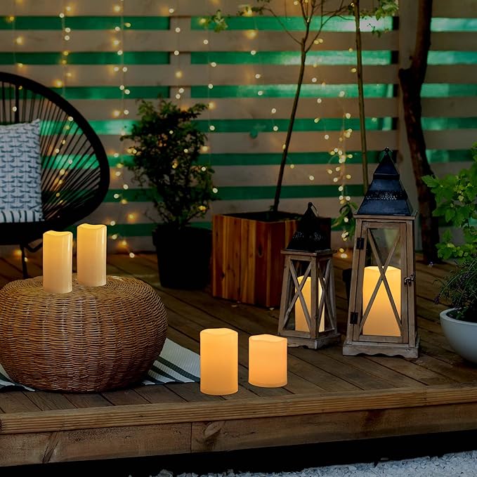 10" x 5" Waterproof Outdoor Flameless Candles Battery Operated LED Flickering Pillar Candles with Remote and Timer for Indoor Outdoor Lanterns, Long Lasting, Ivory White Large, Set of 2