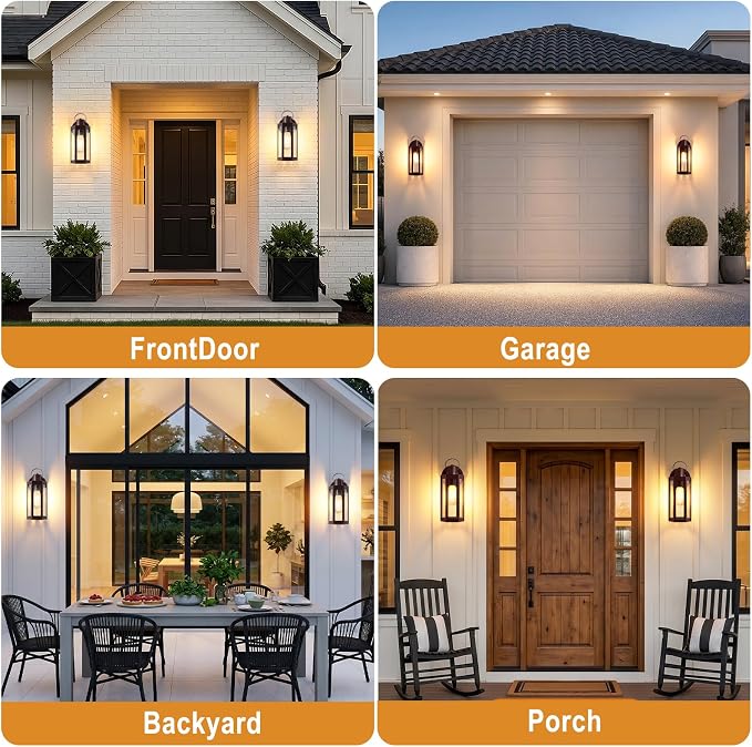 EJIAXIN 2 Pack Dusk to Dawn Outdoor Lighting Fixtures,Brown Porch Lights | 13" Waterproof outdoor lights for house, Clear Glass, Modern Outdoor Lights for House for Patio Front Door Entryway Garage
