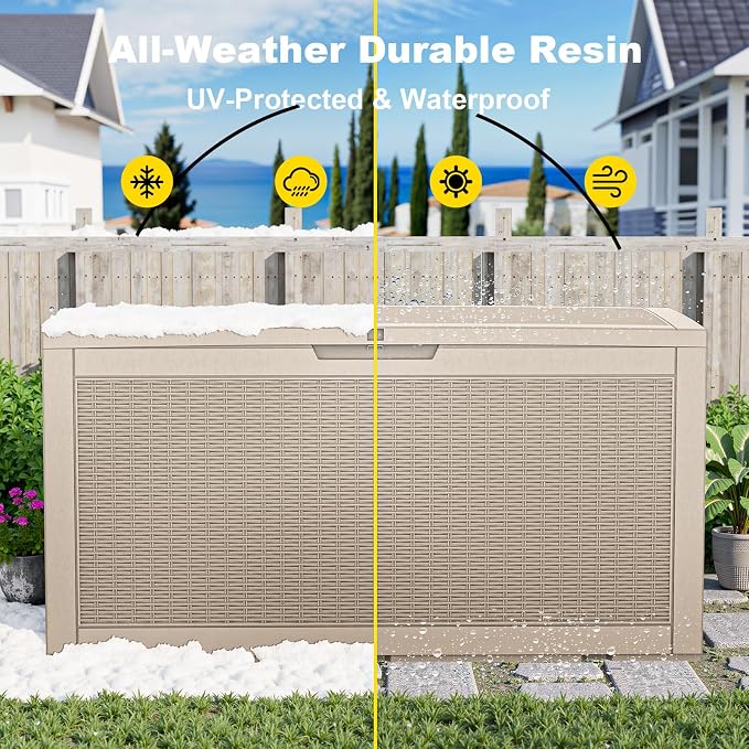 Resin Deck Box Outdoor Storage Box Waterproof for Patio Furniture,Outdoor Cushions,Garden Tools and Pool Supplies (Grey, 120 Gallon)
