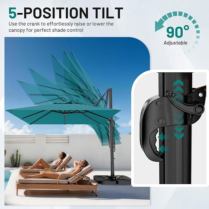 AreShark 10 X 10 FT Cantilever Patio Umbrella, 360-Degree Rotation Square Hanging Offset Umbrella with Crank, Heavy Duty Patio Umbrella for Patio, Pool, Garden, Deck, Lake Blue