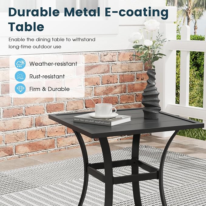 3 Pieces Small Patio Dining Set, 2 Textilene Swivel Chairs and Small Square Outdoor Table, Outdoor Furniture Set for Porch, Lawn, Garden, Black/Blue