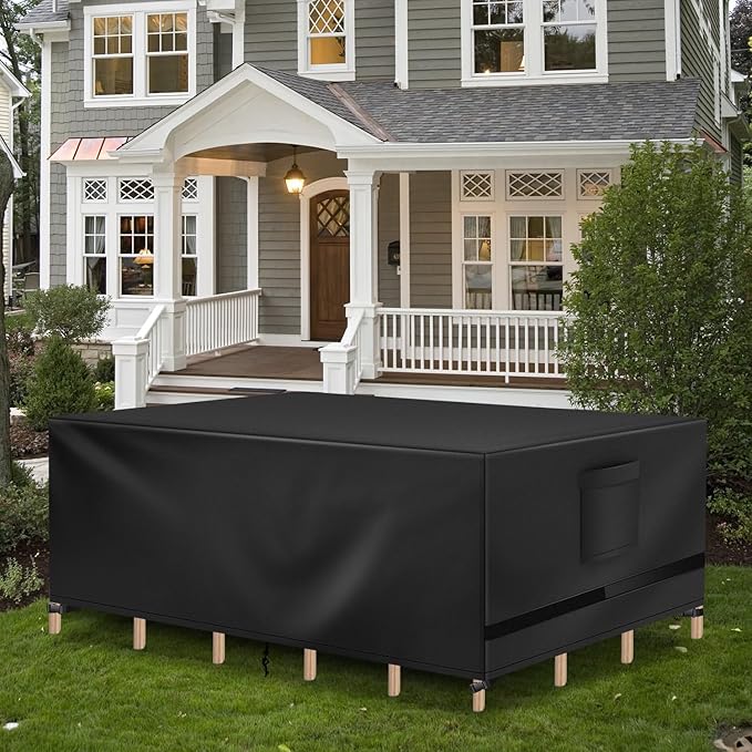 Richwon Patio Furniture Covers - Waterproof Rectangle, Heavy Duty for Outdoor Sectional Set 74"L x 47"W x 28"H, Black